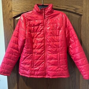 IZOD Performance Puffer Jacket Pink Full Zip Funnel Neck Women's L